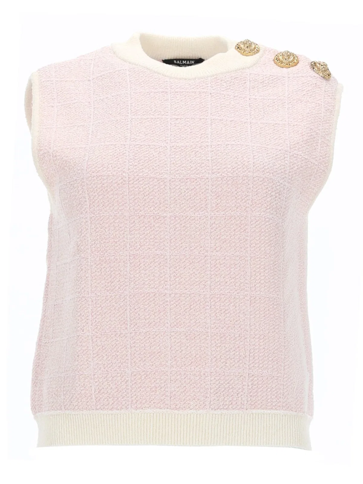 Balmain Knit Top Button Detail Sleeveless Round Neck In Neutral