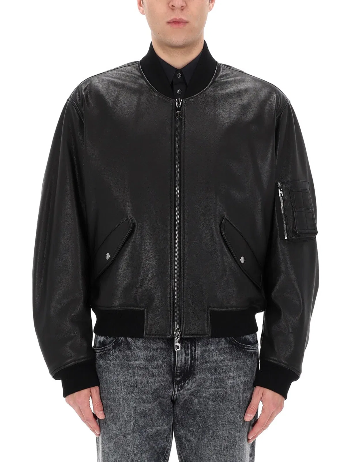 Dolce & Gabbana Black Solid Mock Collar Jacket In Black