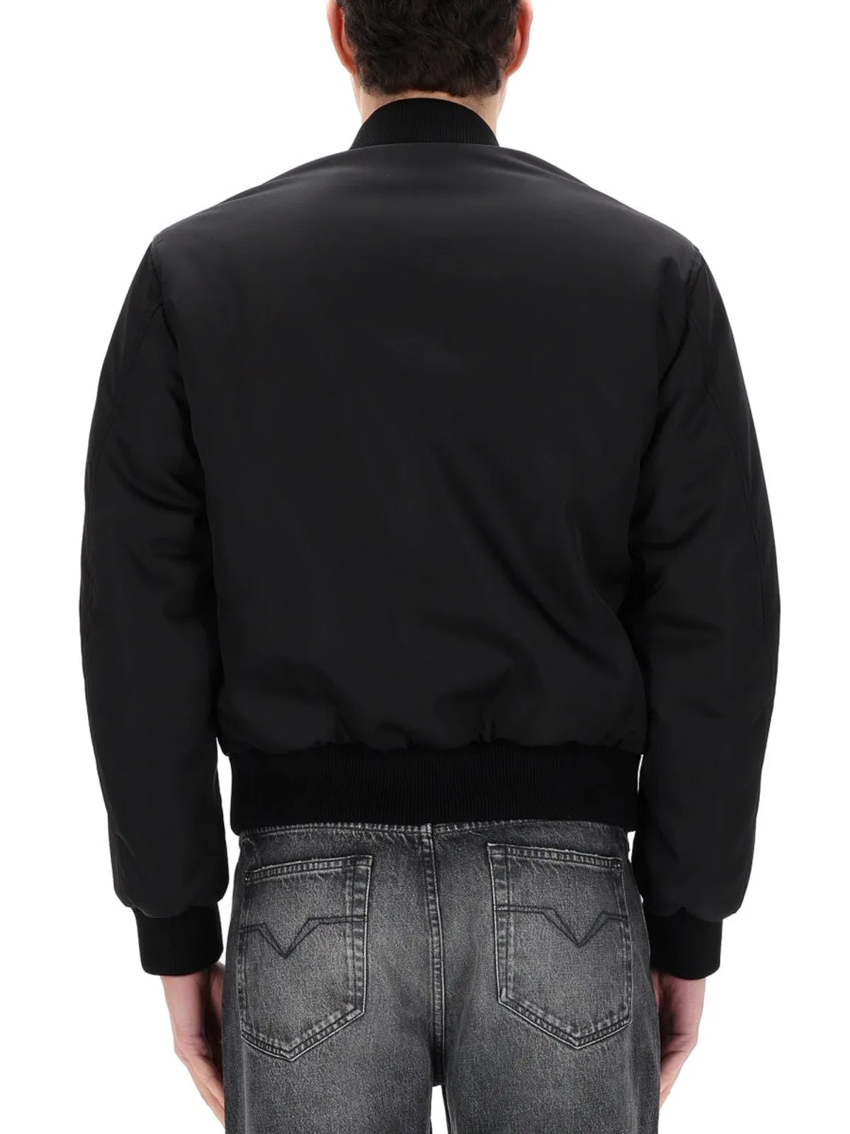 Versace Ribbed Cuffs Jacket Front Pockets Hem In Black