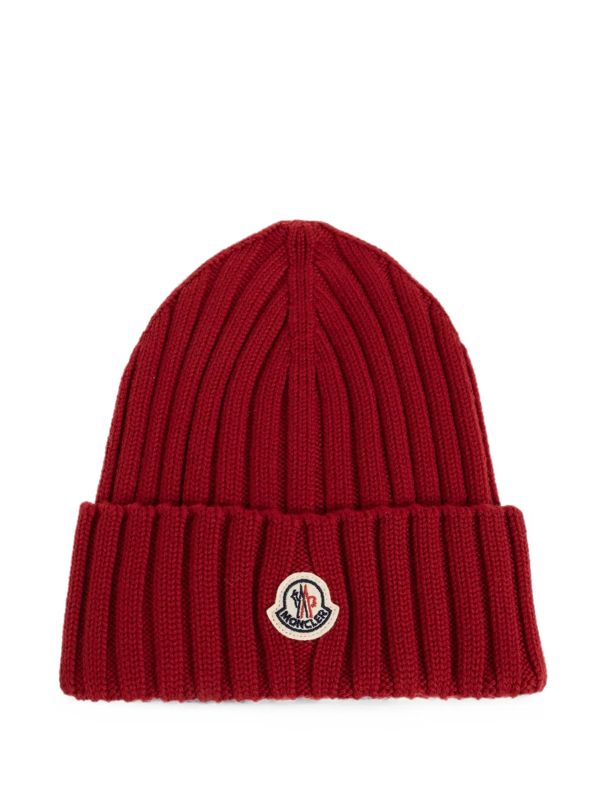Moncler Cable-knit Wool Beanie With Logo In Burgundy In Burgundy