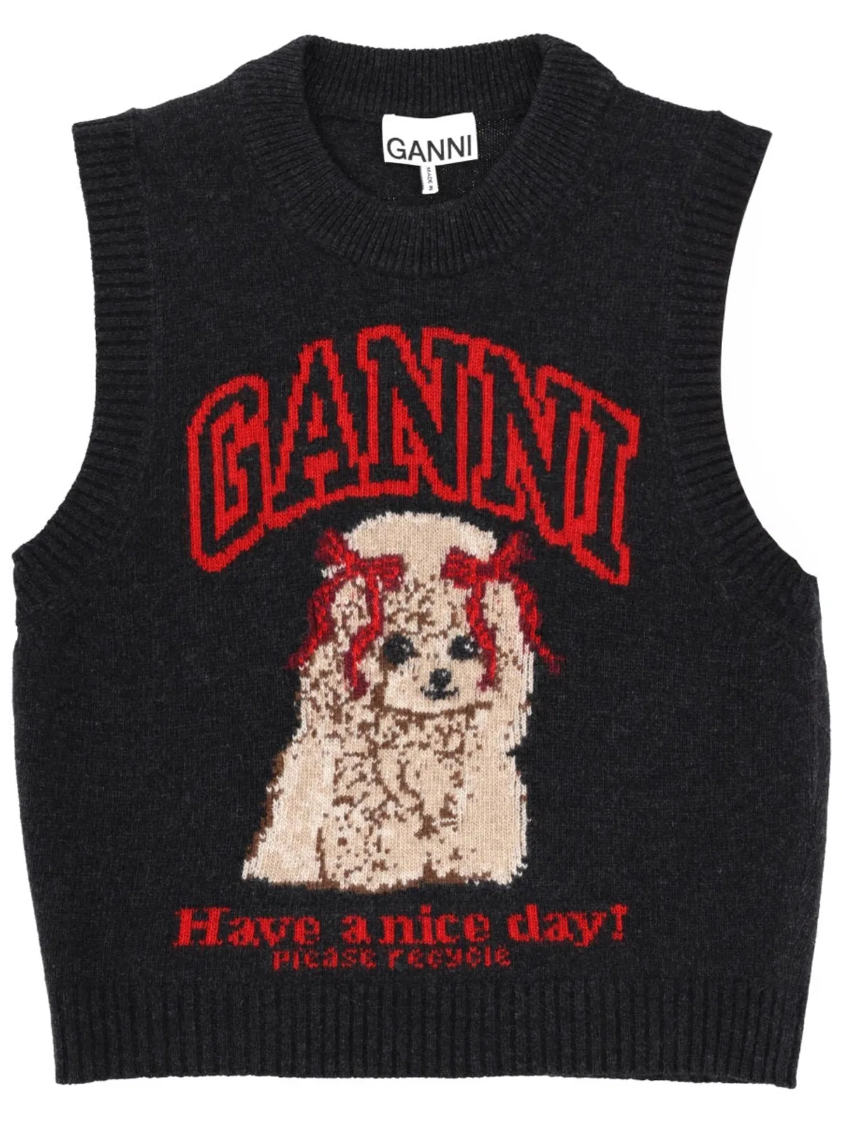 Ganni Wool Jersey Waistcoat In Black