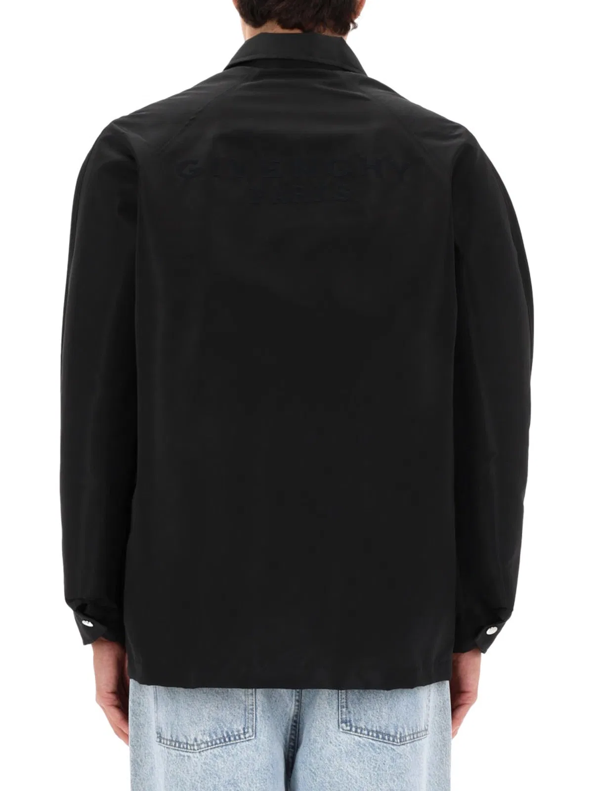 Givenchy Coach Jacket In Polyfaille Embroidered Paris In Black