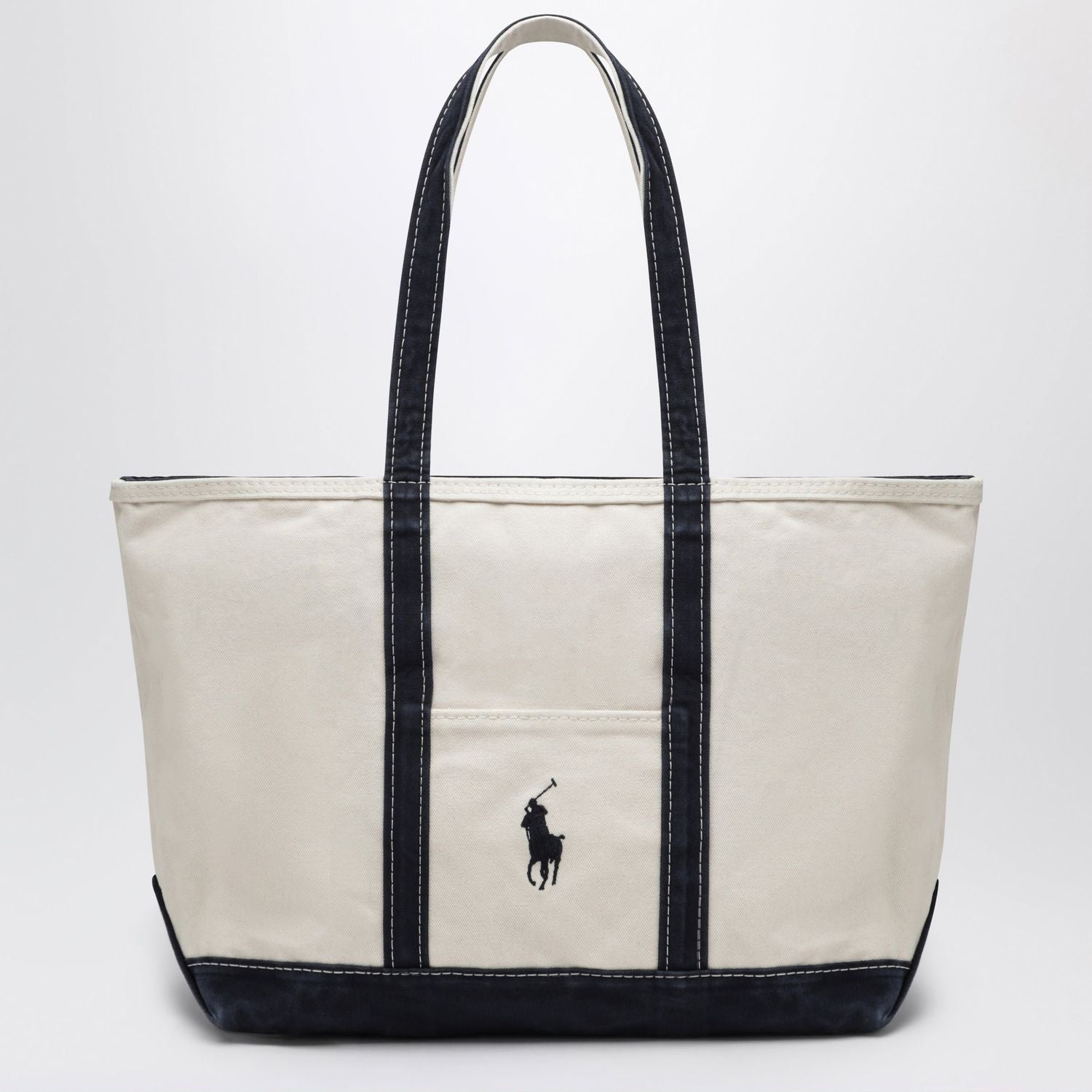 Big Pony Logo Tote Bag In Cream And Navy Cotton