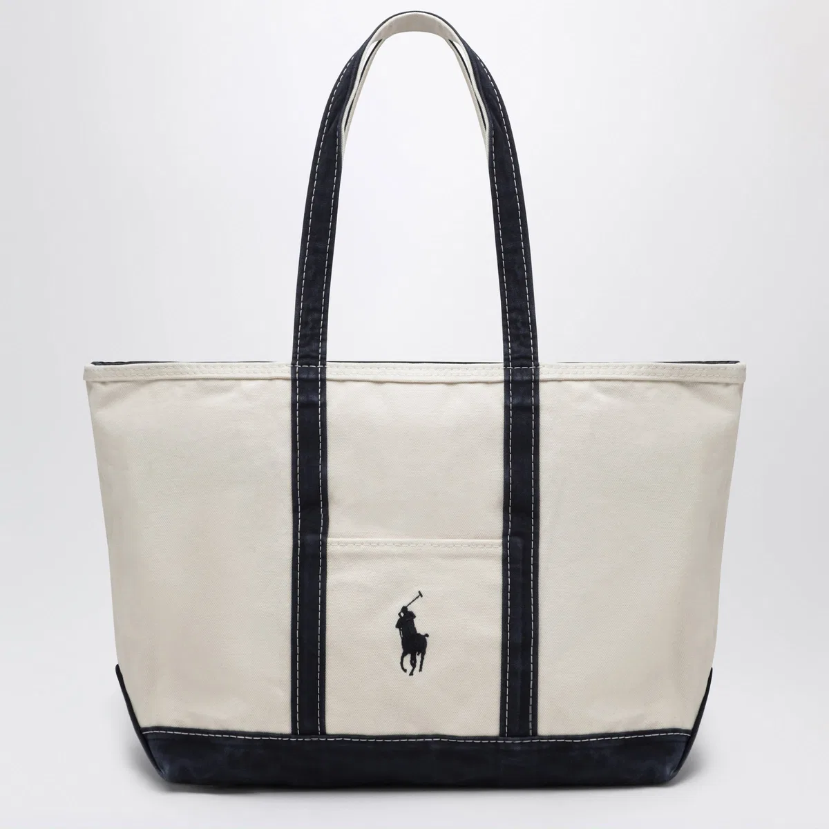 Big Pony Logo Tote Bag In Cream And Navy Cotton