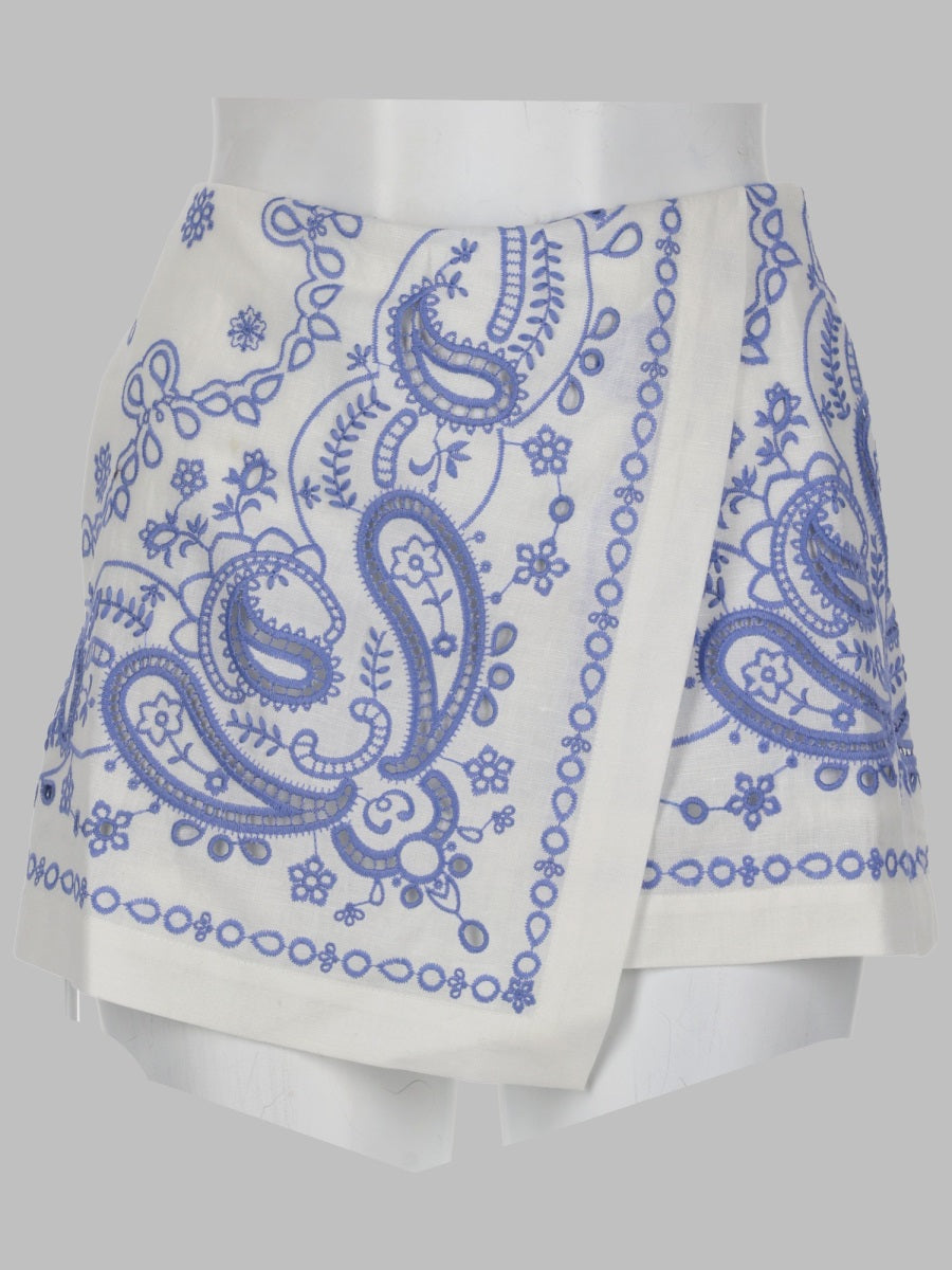 Skort In Lino Con Ricamo