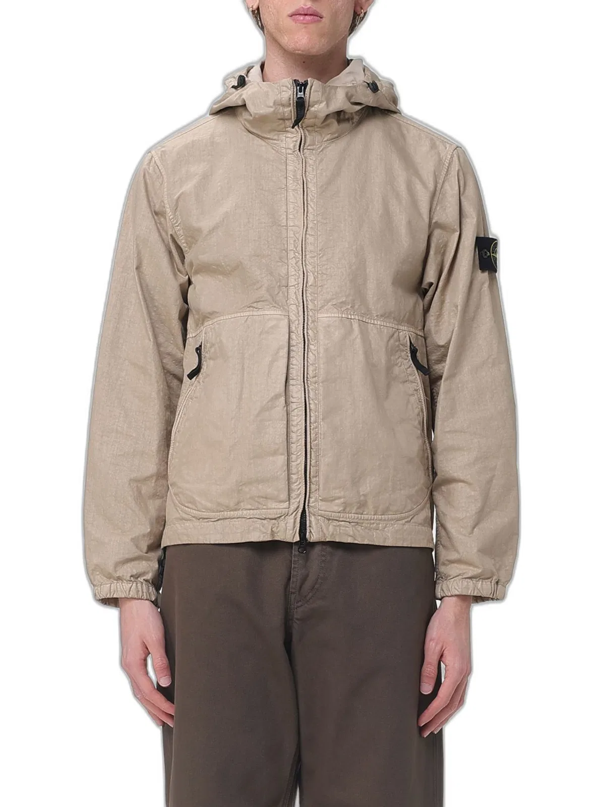 Stone Island Light Brown Zip Hooded Jacket