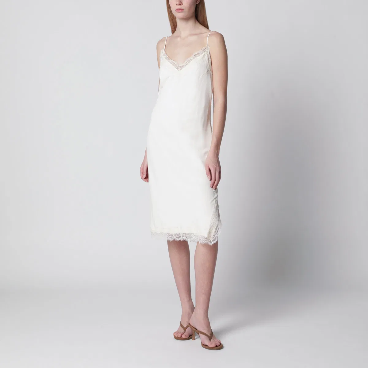 White Silk And Lace Slip Dress
