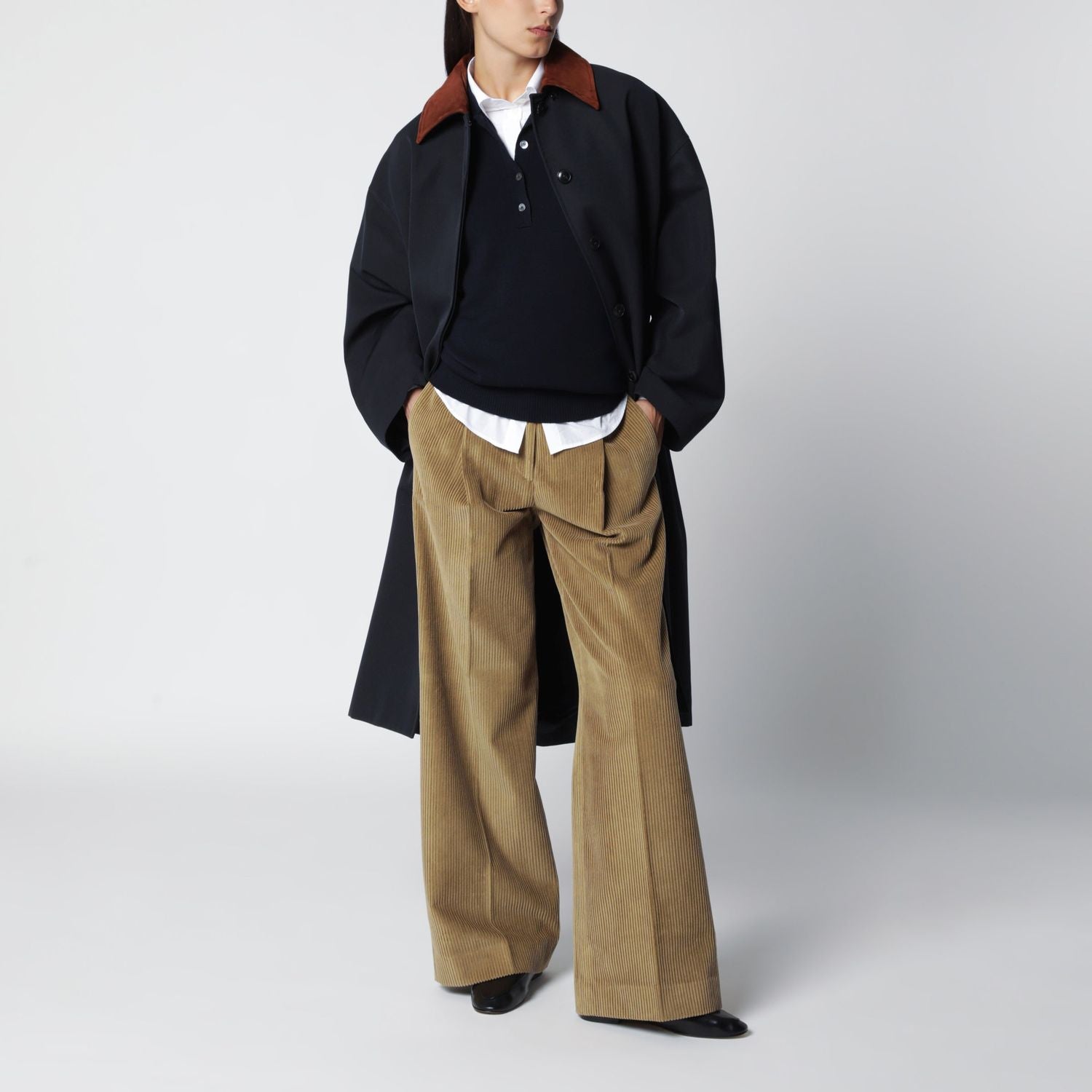 Navy Cotton And Woolblend Coat