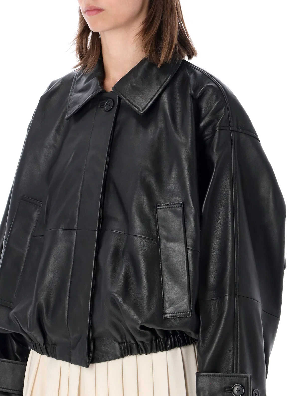 Rohe Cropped Leather Bomber Blouson Jacket With Dropped Shoulders In Multi