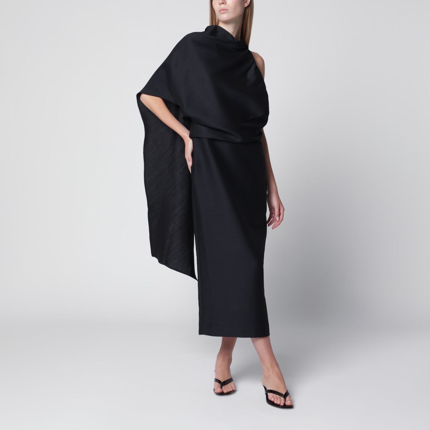 Midnight Blue Oneshoulder Midi Dress