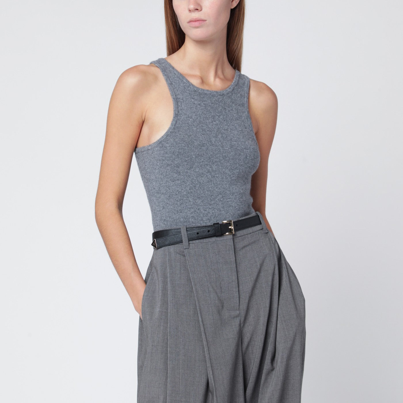 Luna Top In Grey Wool And Cashmere