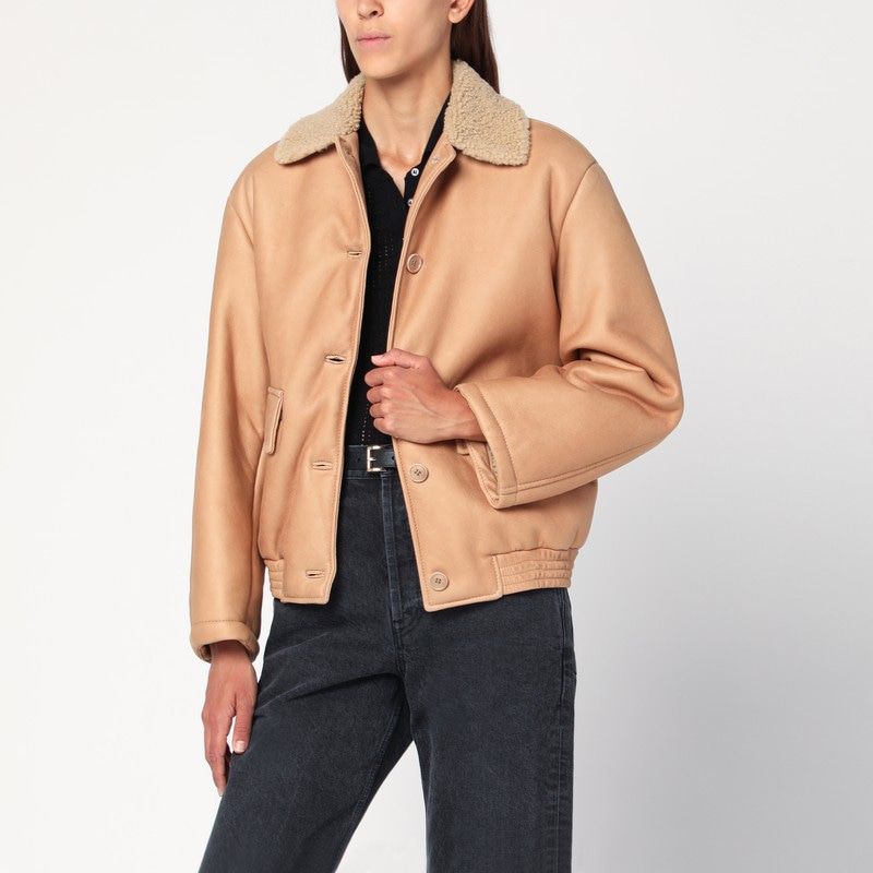 Nude Leather Bomber Jacket