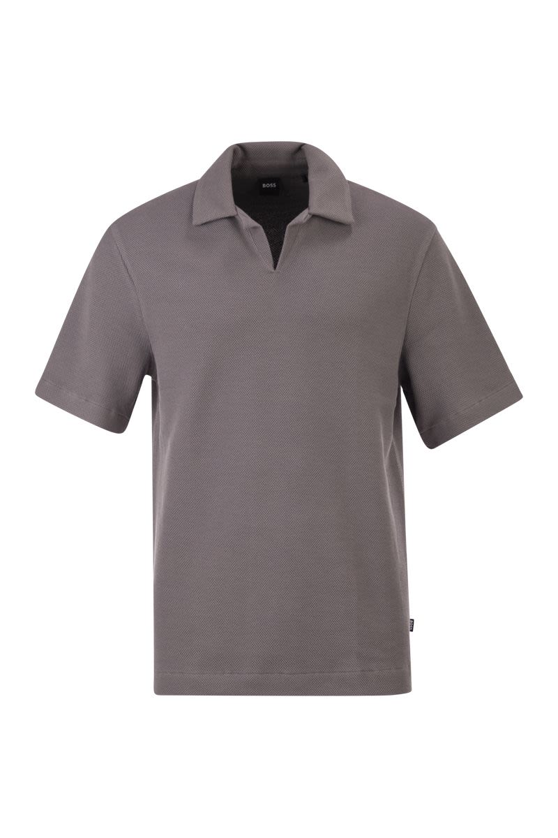 Textured Cotton Polo Shirt With Open Collar