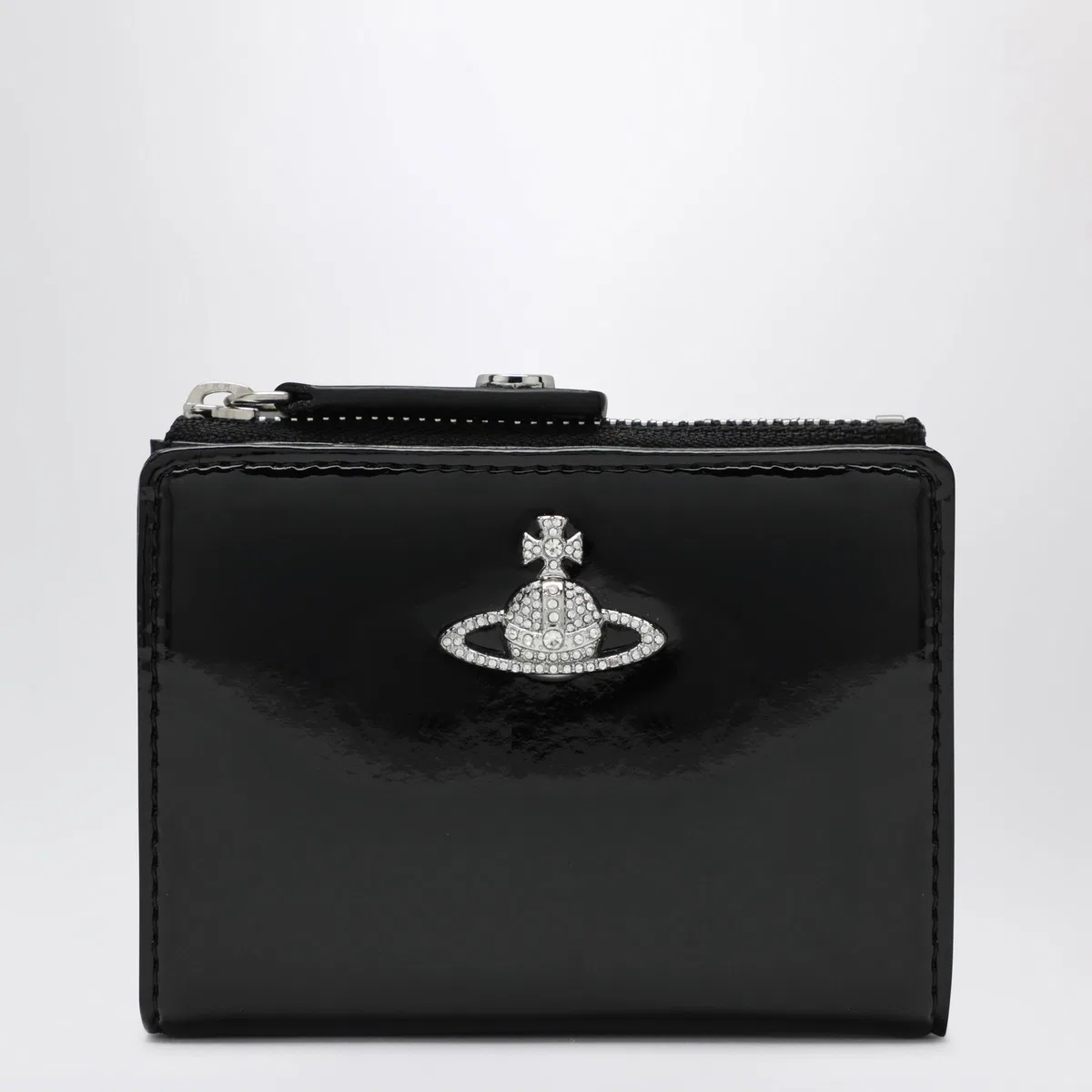 Vivienne Westwood Black Slim Flap Card Holder With Crystal-embellished Orb Bas Relief