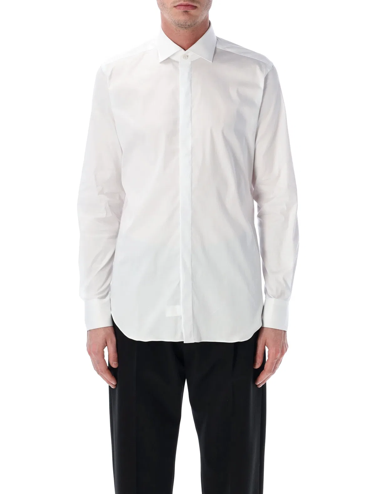 Xacus Ceremony Cotton Poplin French Collar Shirt In White
