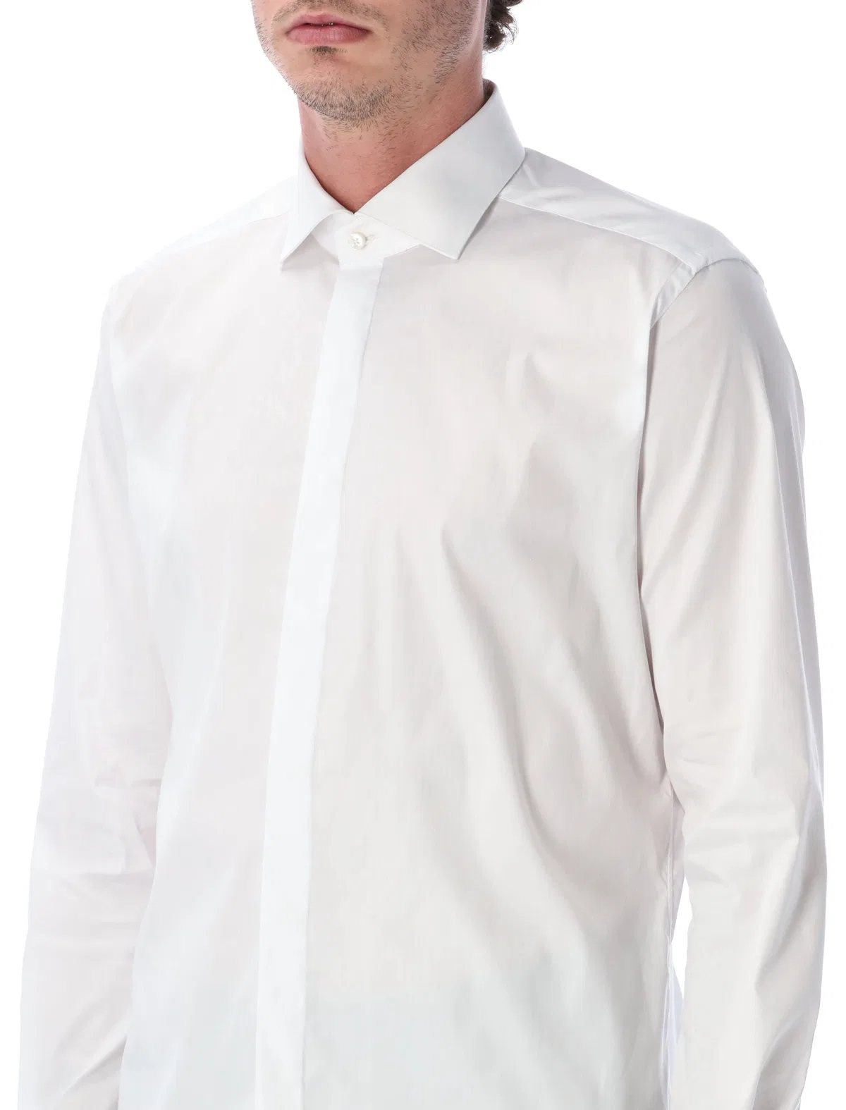 Xacus Ceremony Cotton Poplin French Collar Shirt In White
