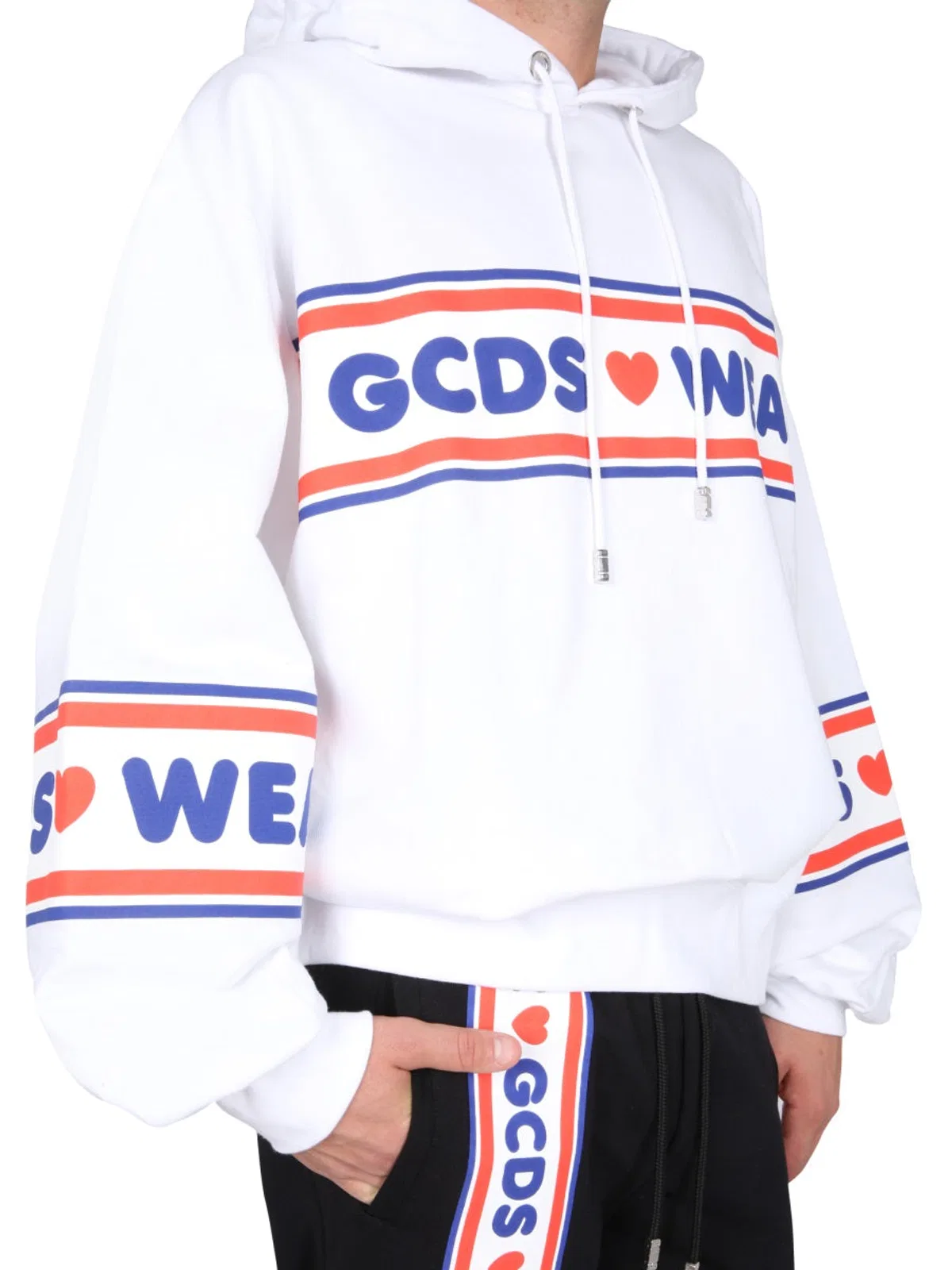 Gcds White Logo Hood Sweatshirts In White