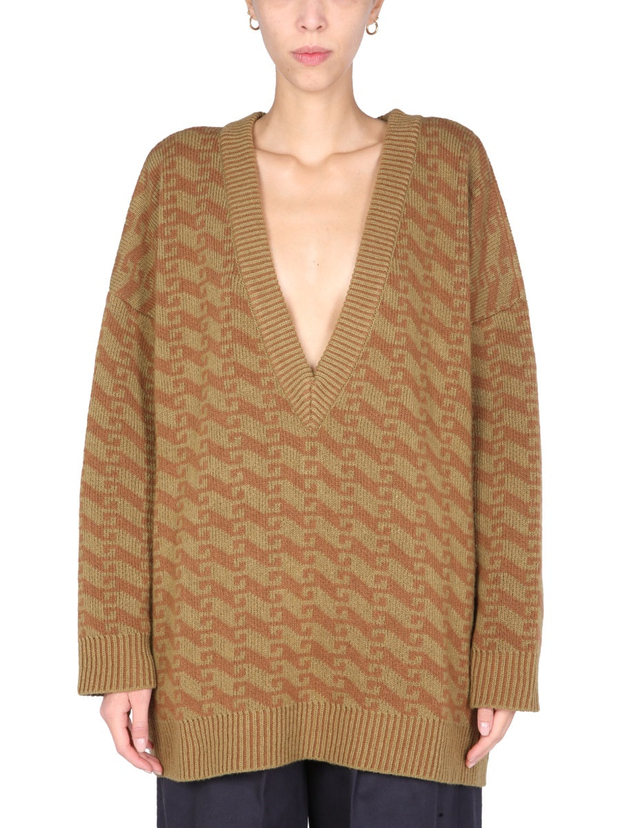 V-Neck Jacquard Sweater