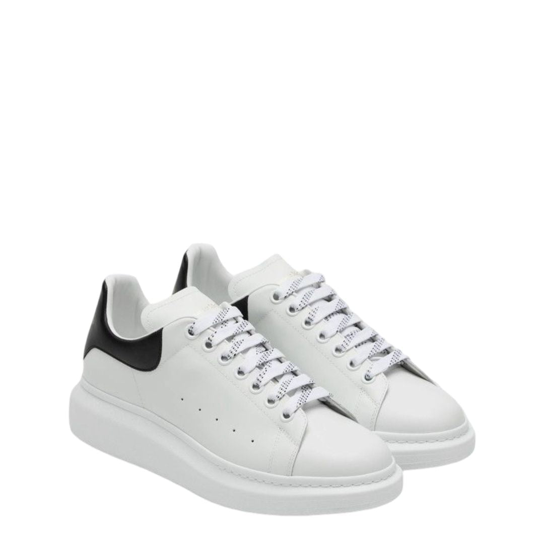 White Leather Sneakers With Black Leather Heel