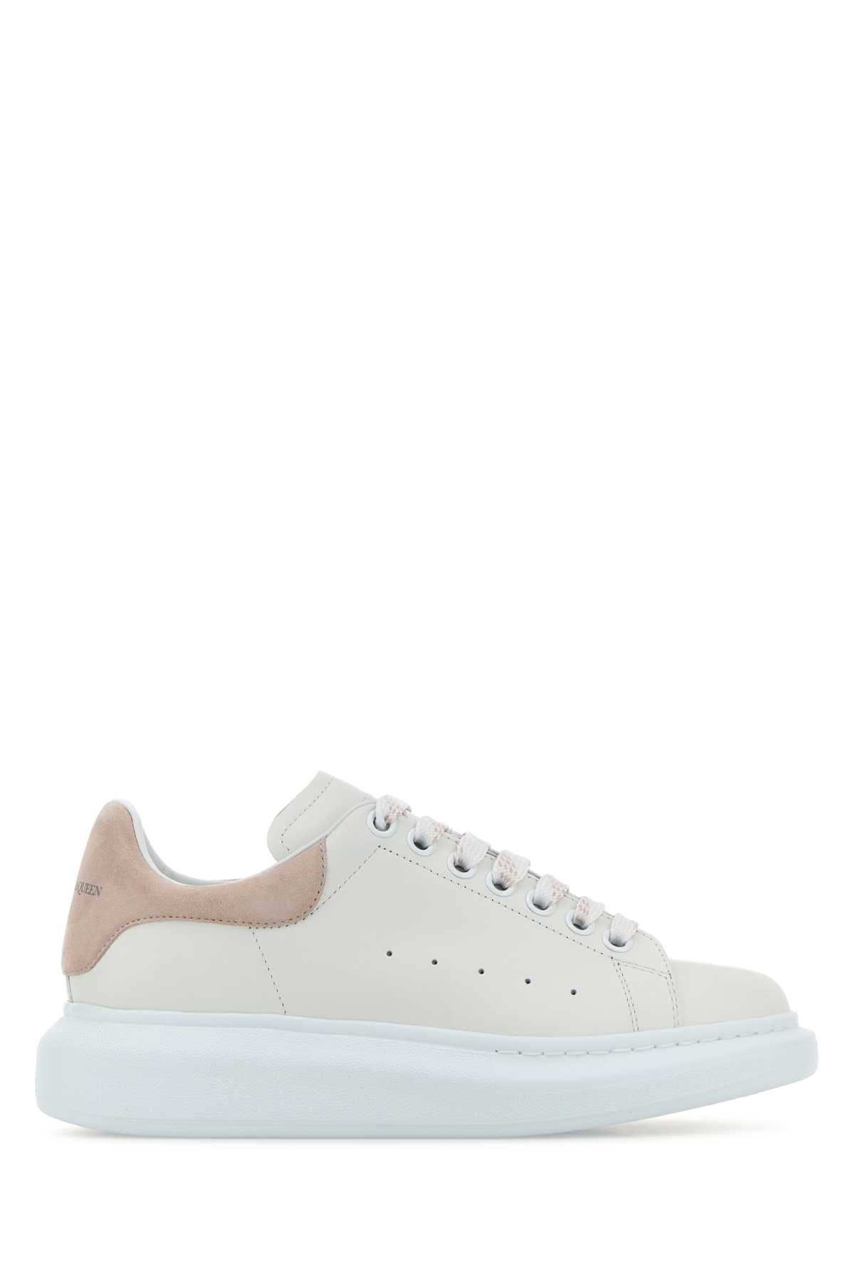 White Leather Sneakers With Powder Pink Suede Heel