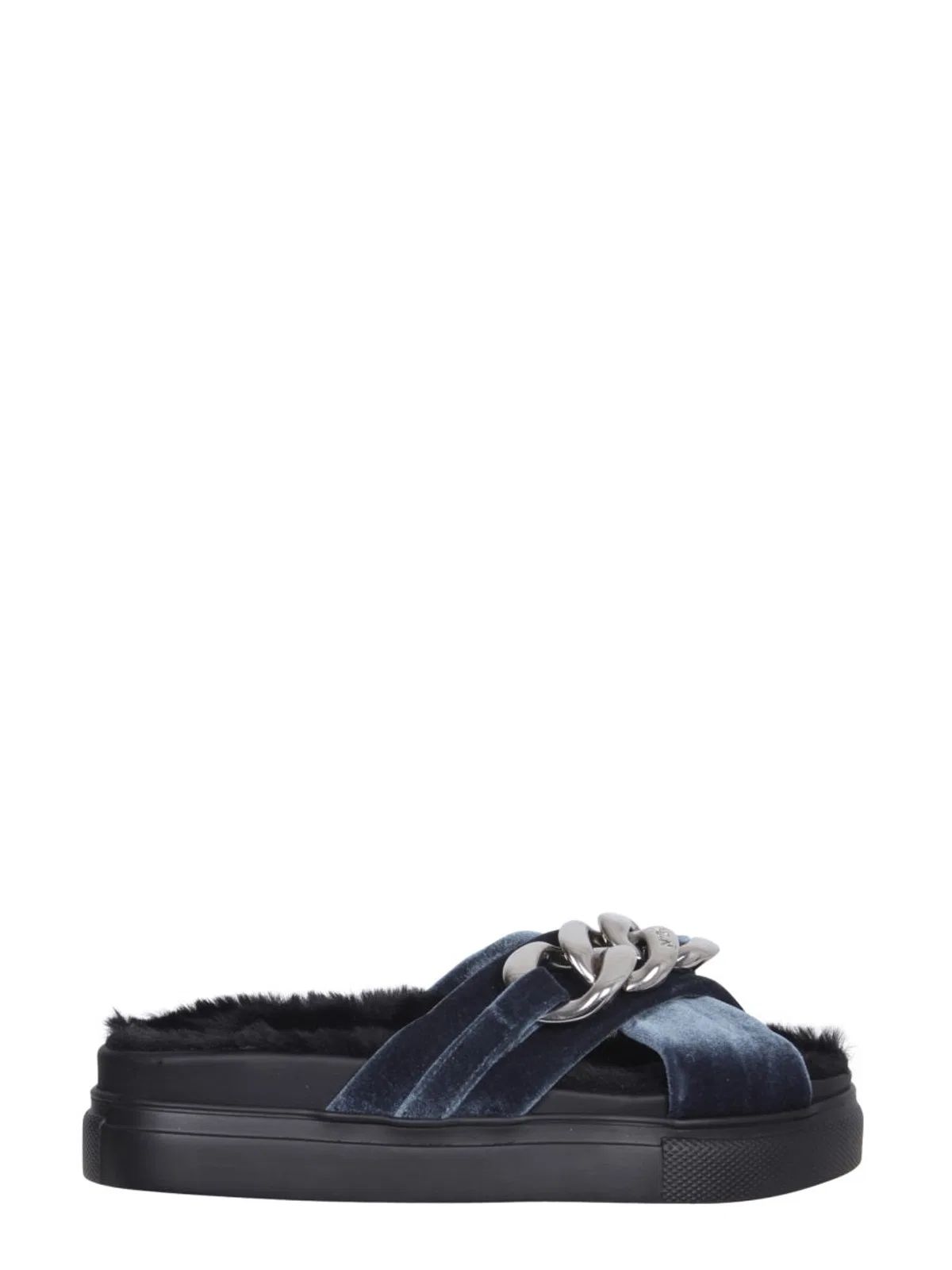 N°21 Velvet Sandals With Oversized Chain In Blue