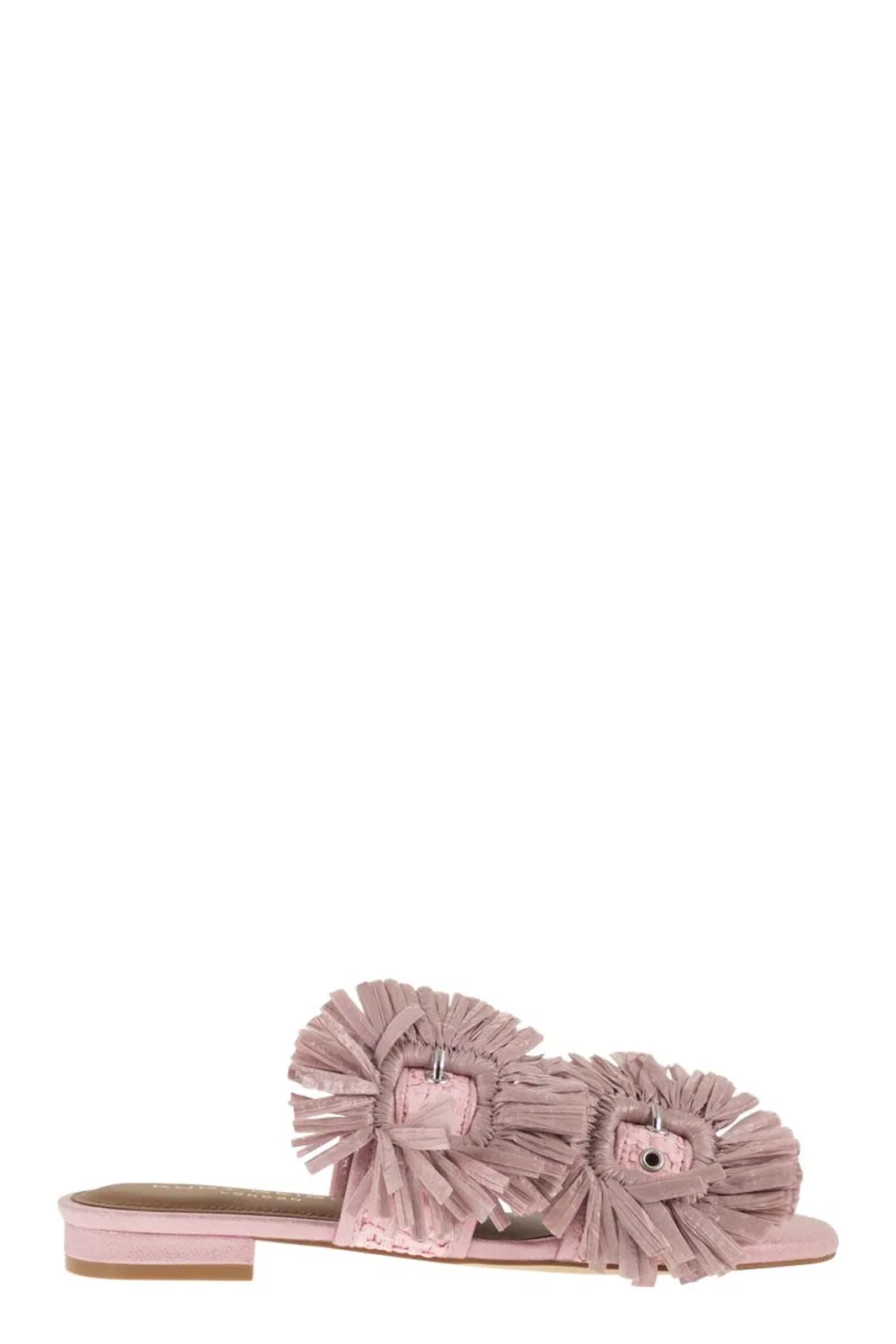 Jewel Flat Sandals In Raffia With Floral Embellishments
