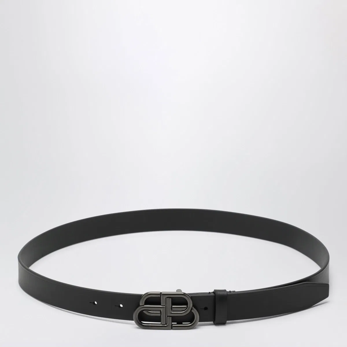 Balenciaga Slim Bb Belt In Calfskin Leather In Black