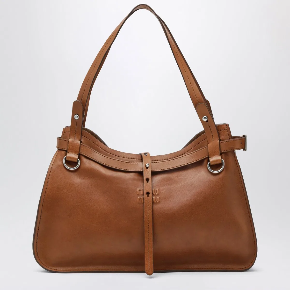 Calfskin Crossbody Bag With Embossed Logo In Cognac