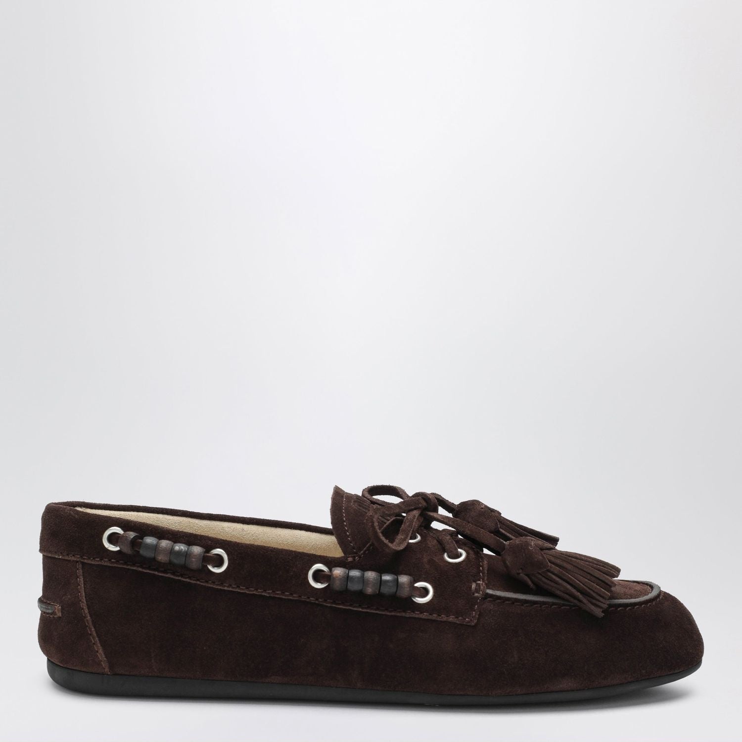 Deck Shoes In Suede With Dark Brown Tassels