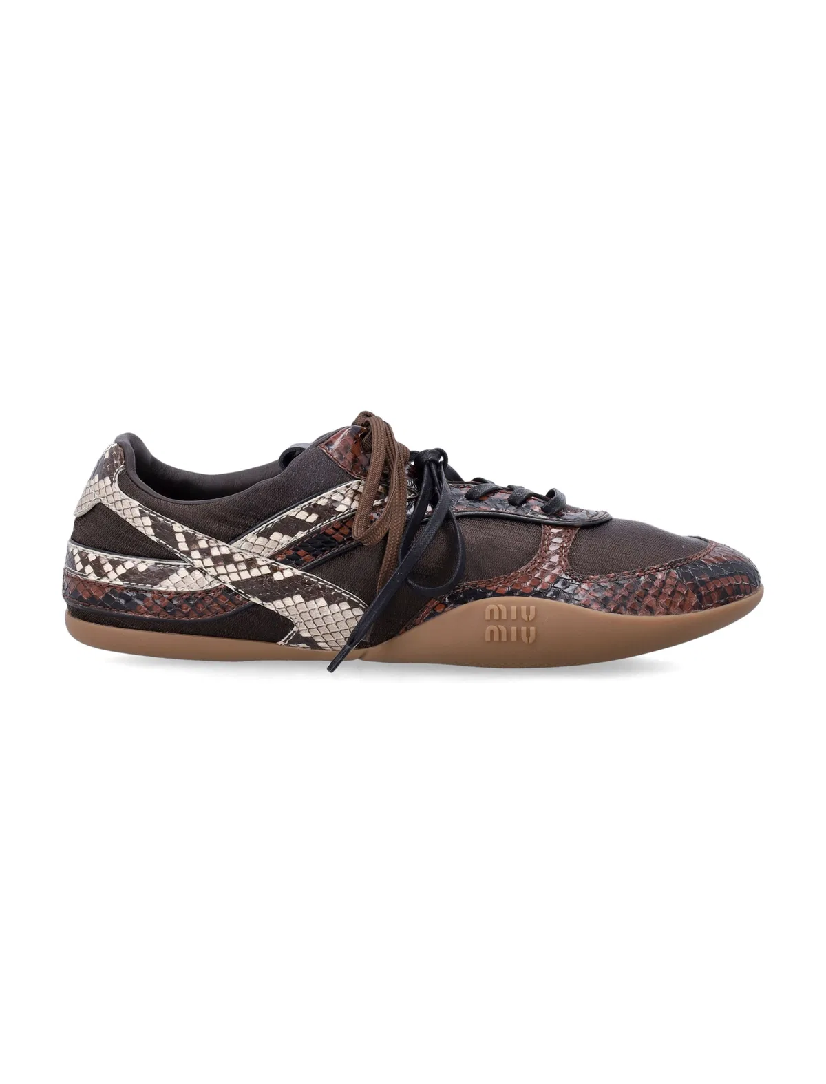 Gymnasium Woman's Sneakers In Technical Fabric And Python-Print Ayers Leather
