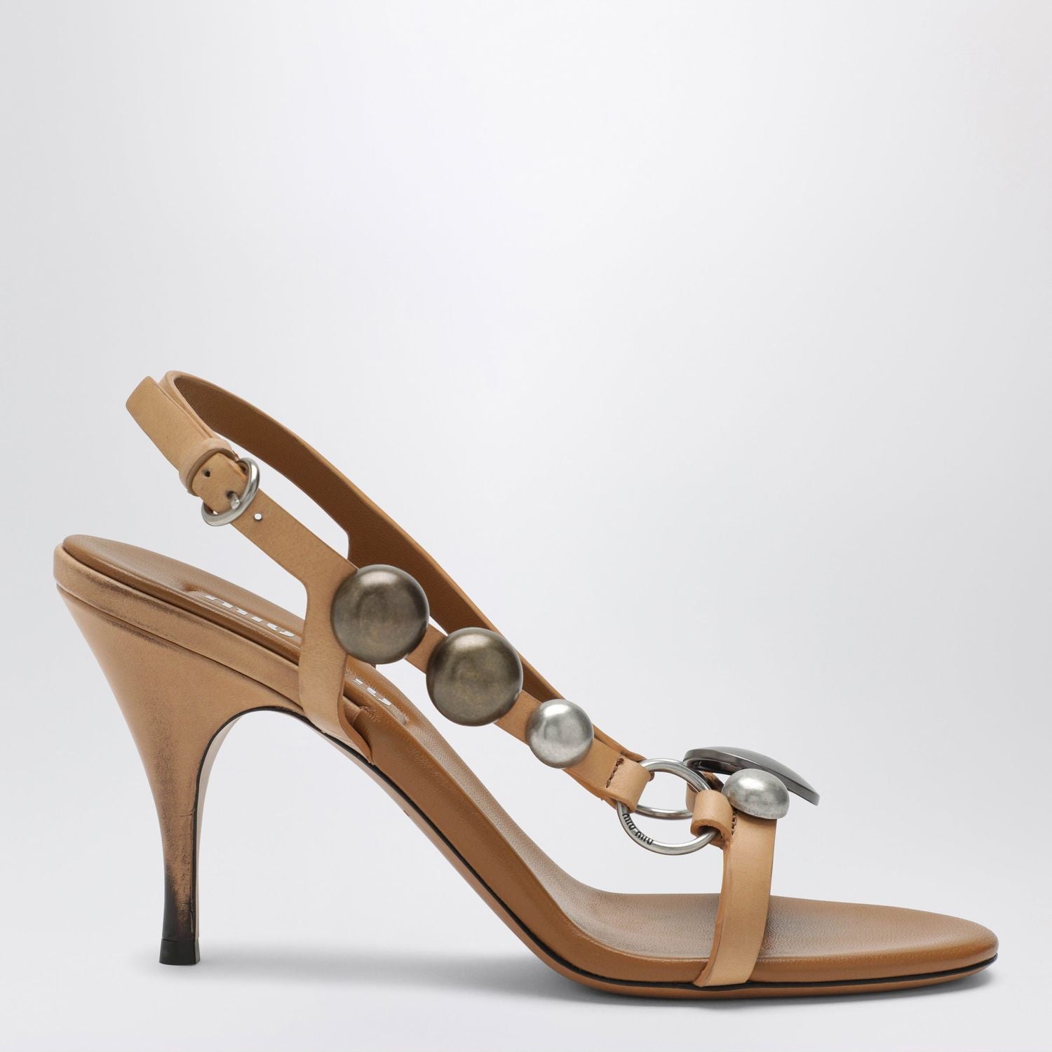 Honeycolored Leather Sandals With Metal Details