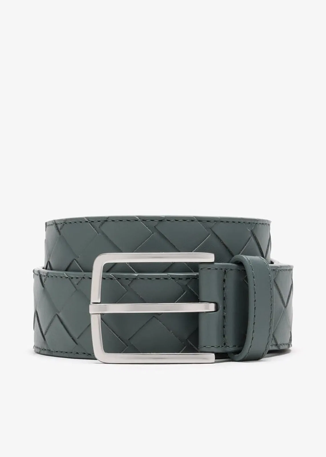 Bottega Veneta Intrecciato Slate Silver Leather Belt