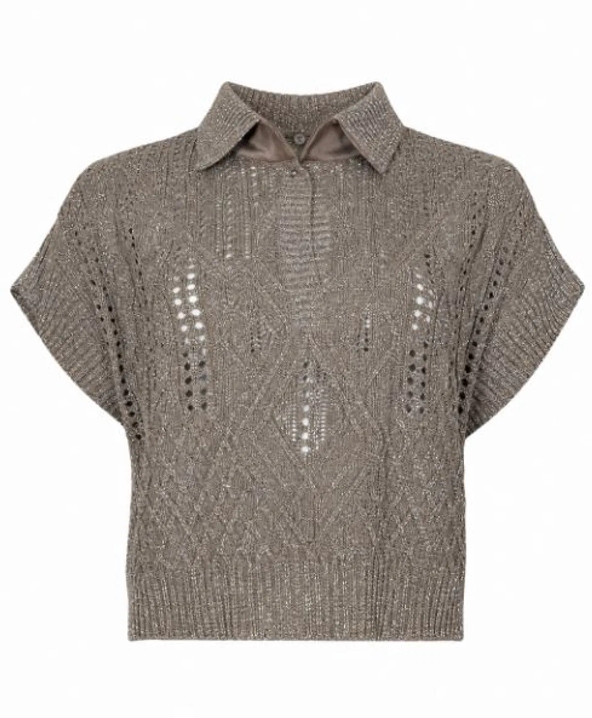 D Exterior D.exterior Mocha Brown Lamé Effect Cable-knit T-shirts Polos