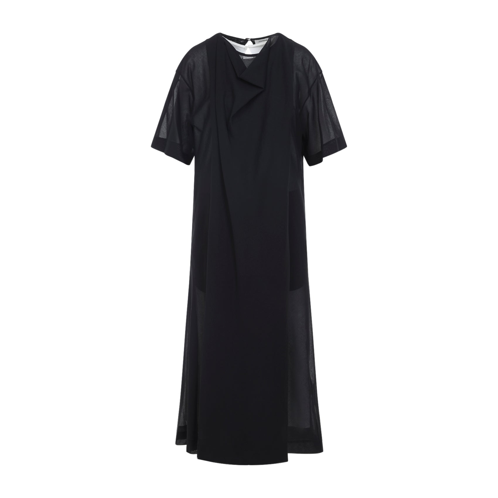 Black Sheer Draped Cotton Midi Dress