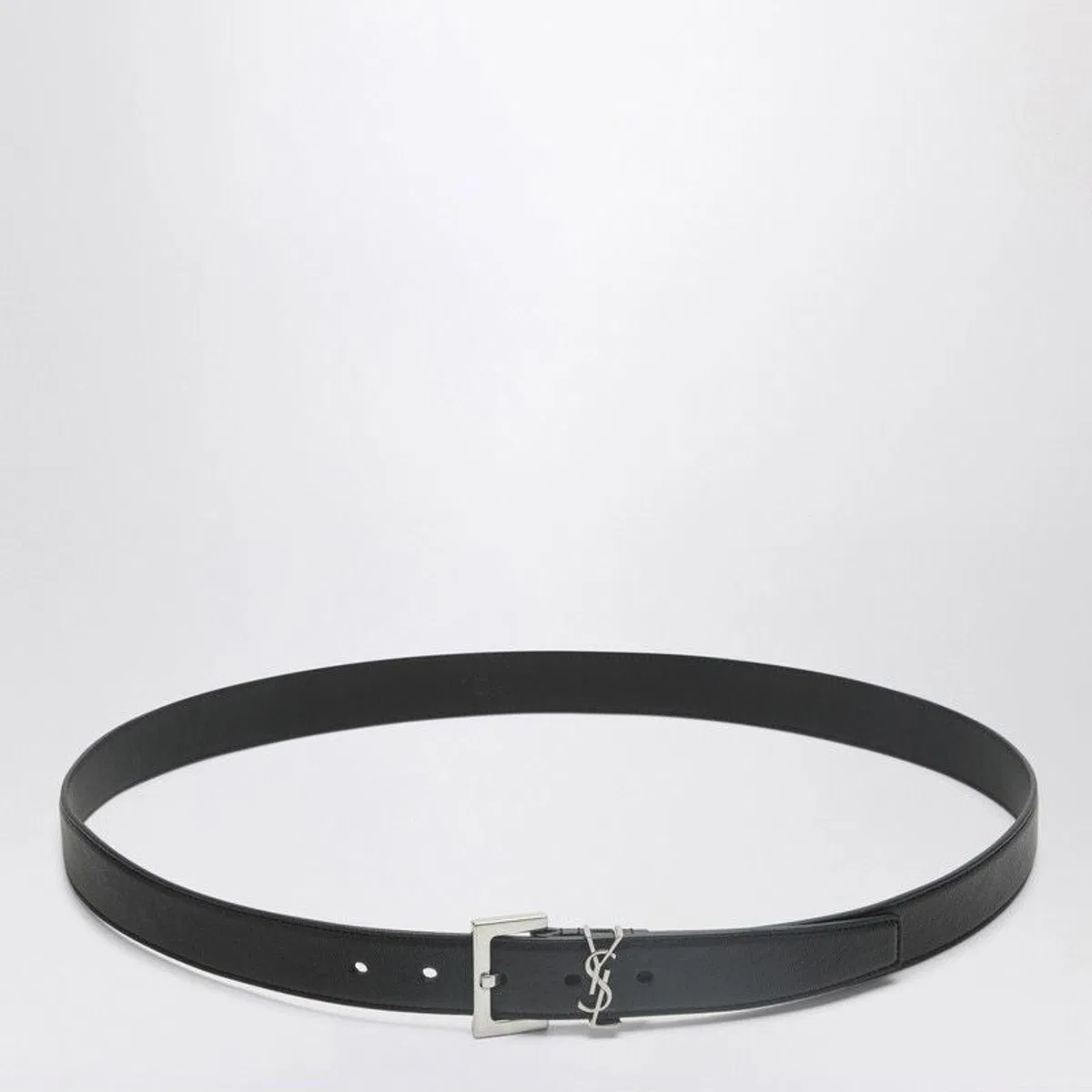 Ysl Logo Plaque Leather Belt
