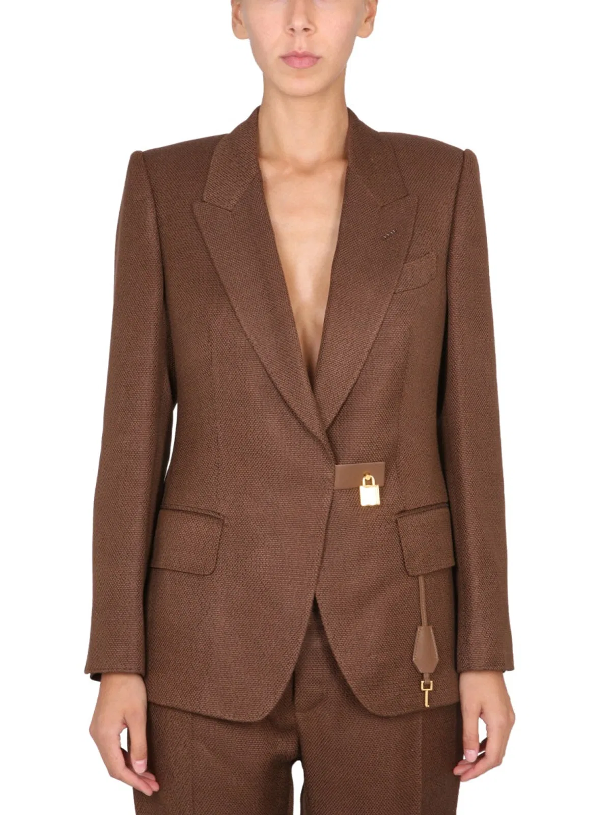 Tom Ford Tailored Padlocked Jacket With Peaked Lapels In Brown