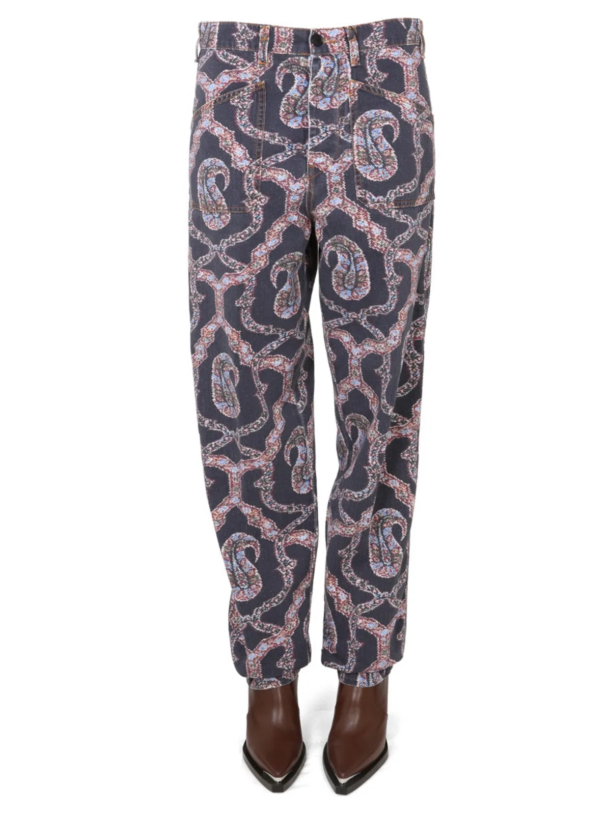 Etro Abstract-pattern Tapered-leg Trousers In Black