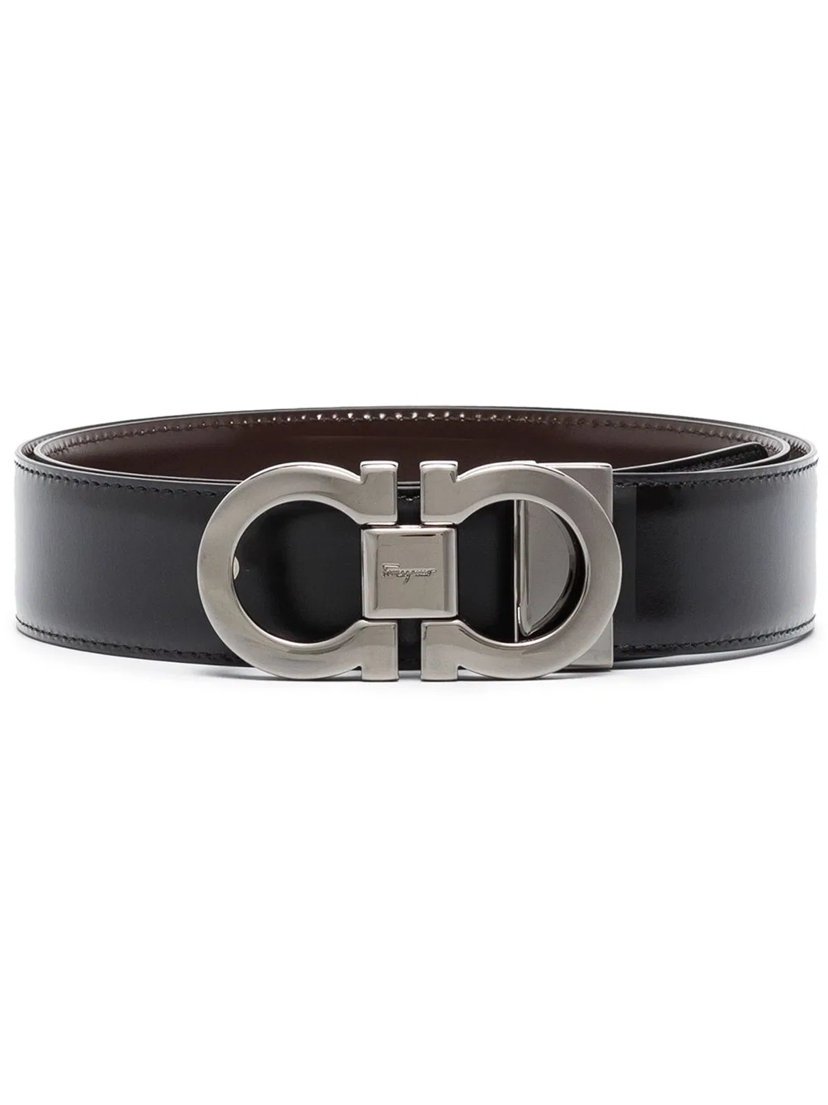 Ferragamo Reversible Leather Belt In Silver