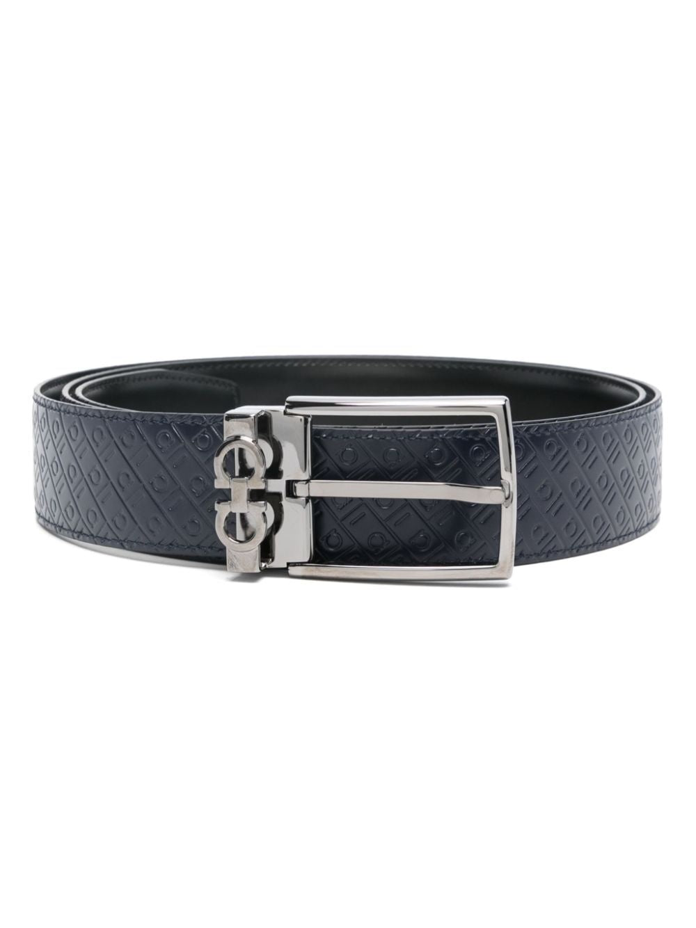 Double Gancini Logo-Debossed Leather Belt