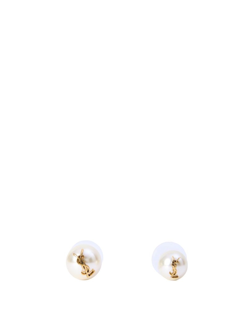 Logo-Plaque Pearl Stud Earrings
