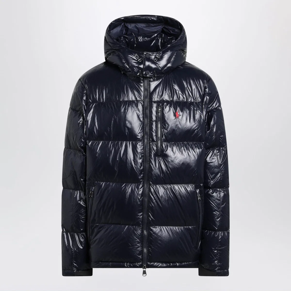 Navy Blue Glossy-Finish Nylon Down Jacket