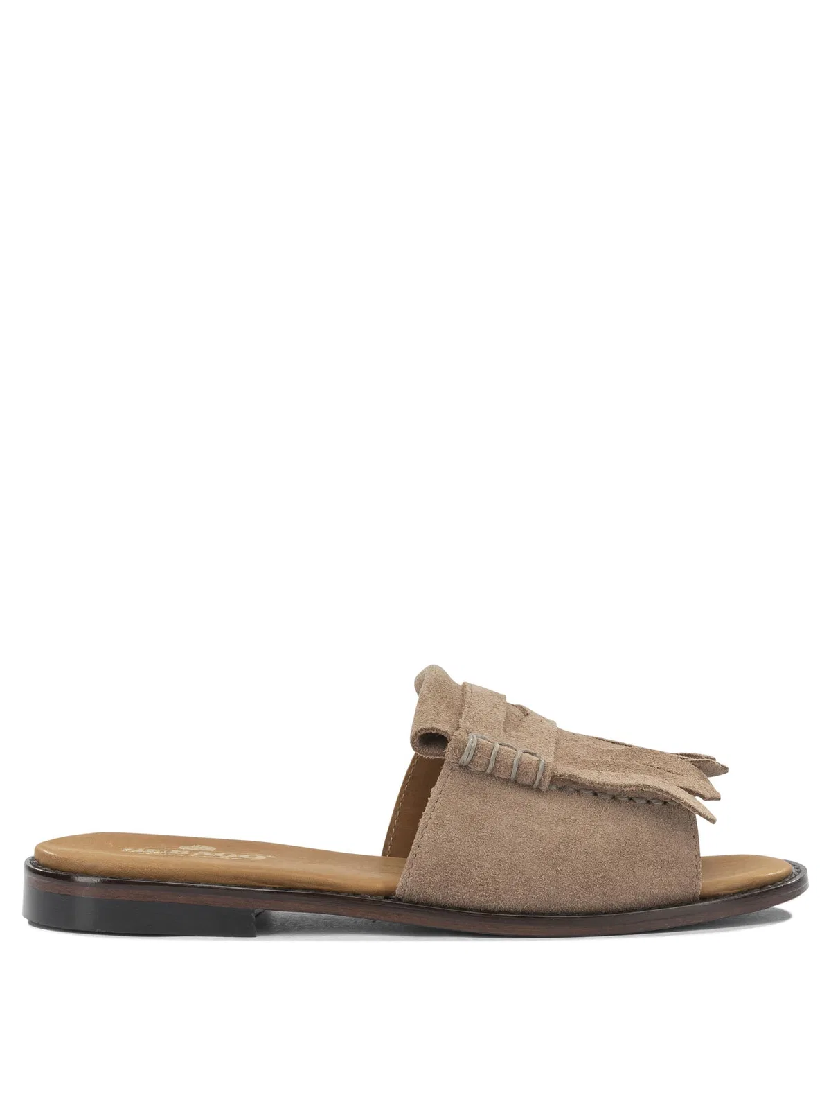 Fringes Beige Leather Leather Slides