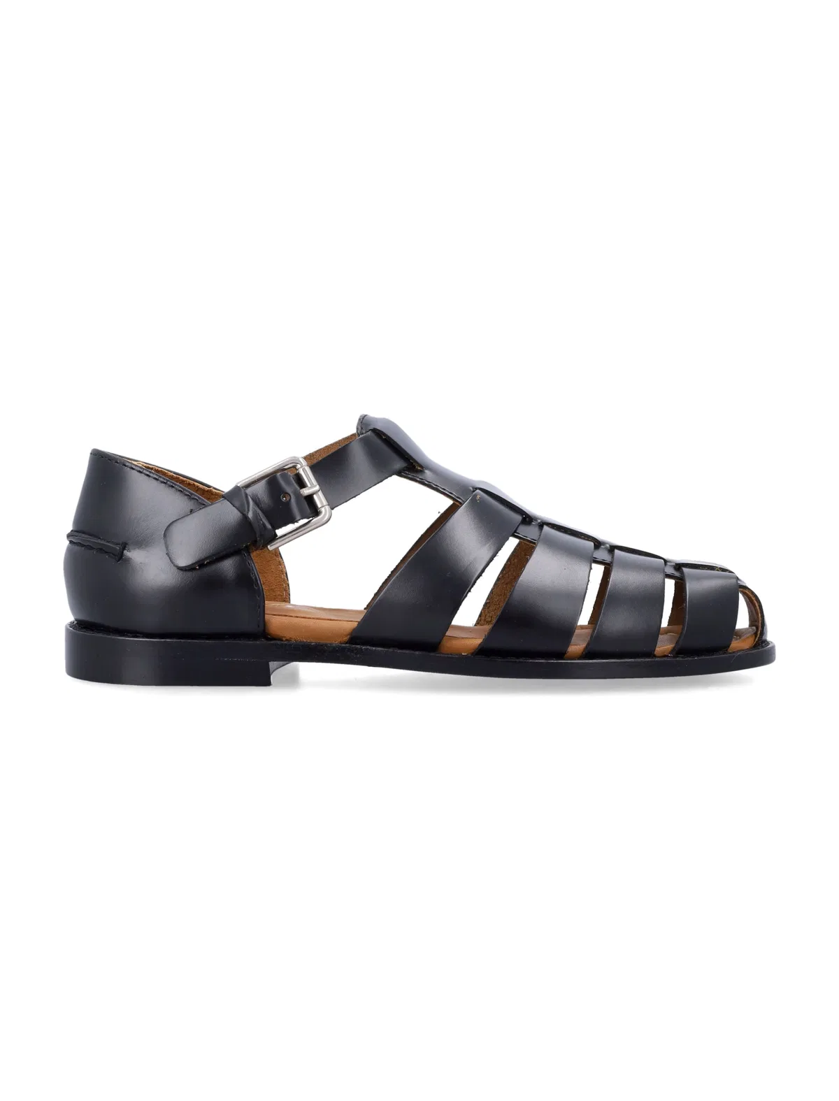 Black Leather Gurkha Tale Sandals