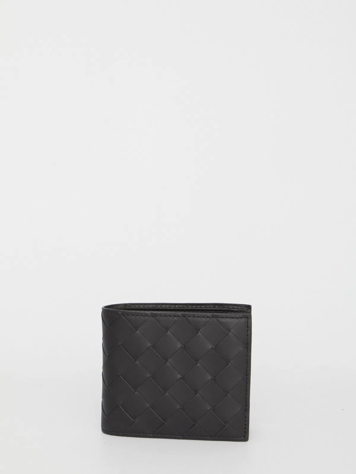 Bottega Veneta Black Calf Leather Signature Intrecciato Design Bi-fold Design Two Internal Note Comp