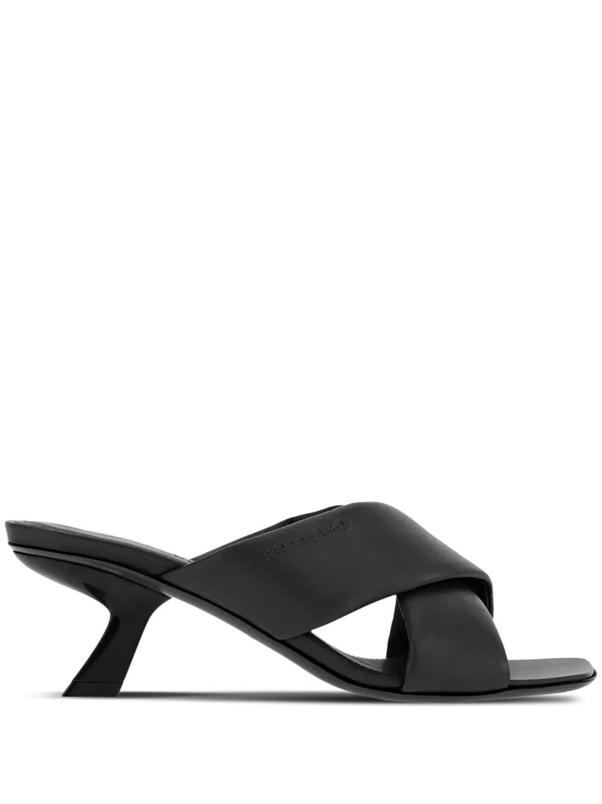 Ferragamo Black Lambskin Crossover Slip-On Heels