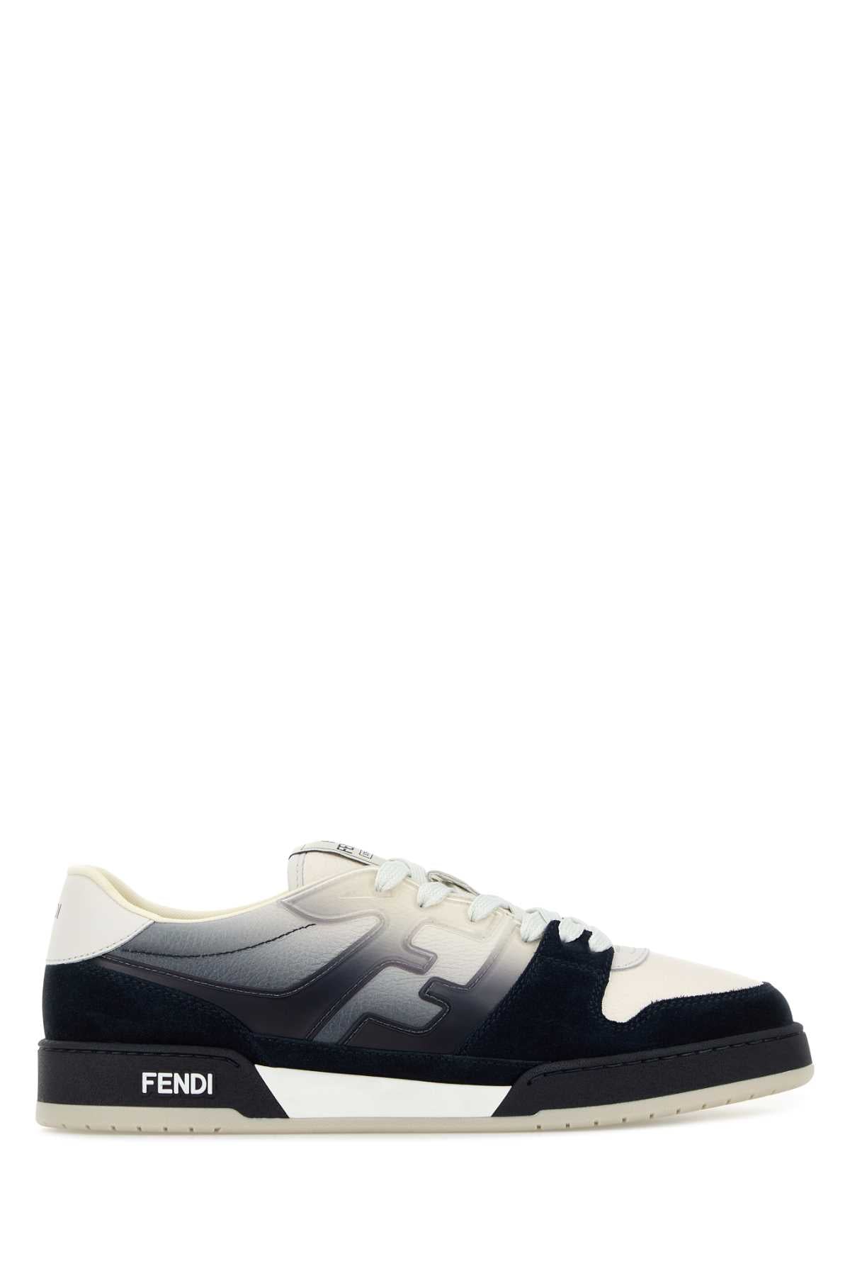 Match Sneaker In White Leather And Blue Suede