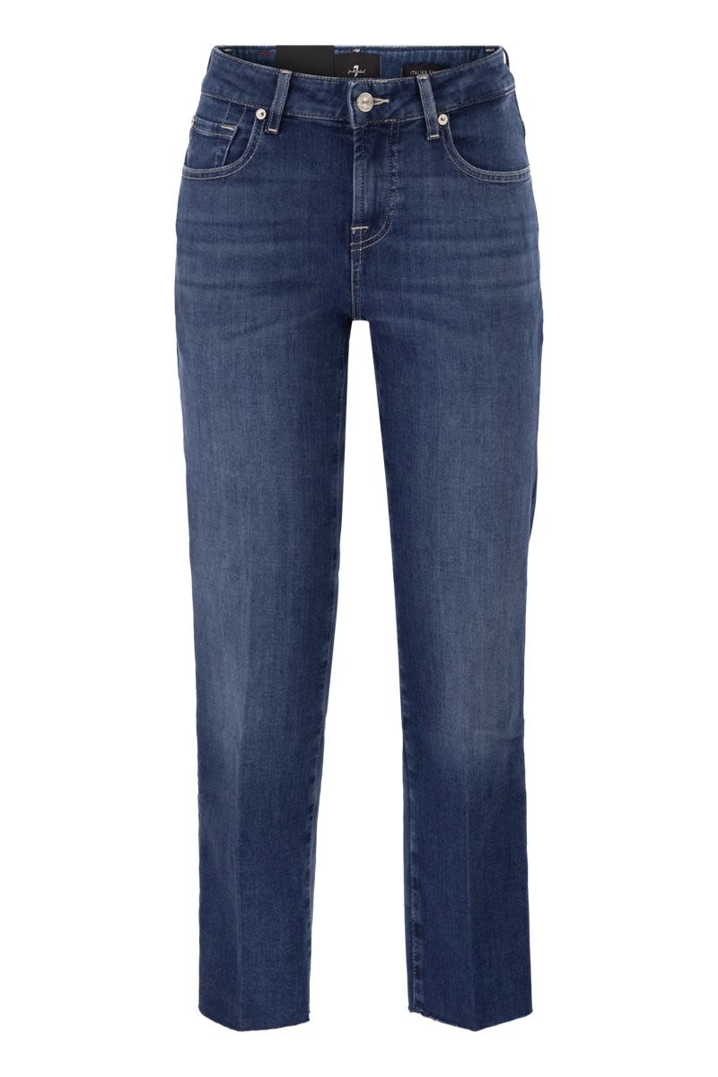 Calie Straight Ankle Stretch Denim Jeans With Metallic Fibre