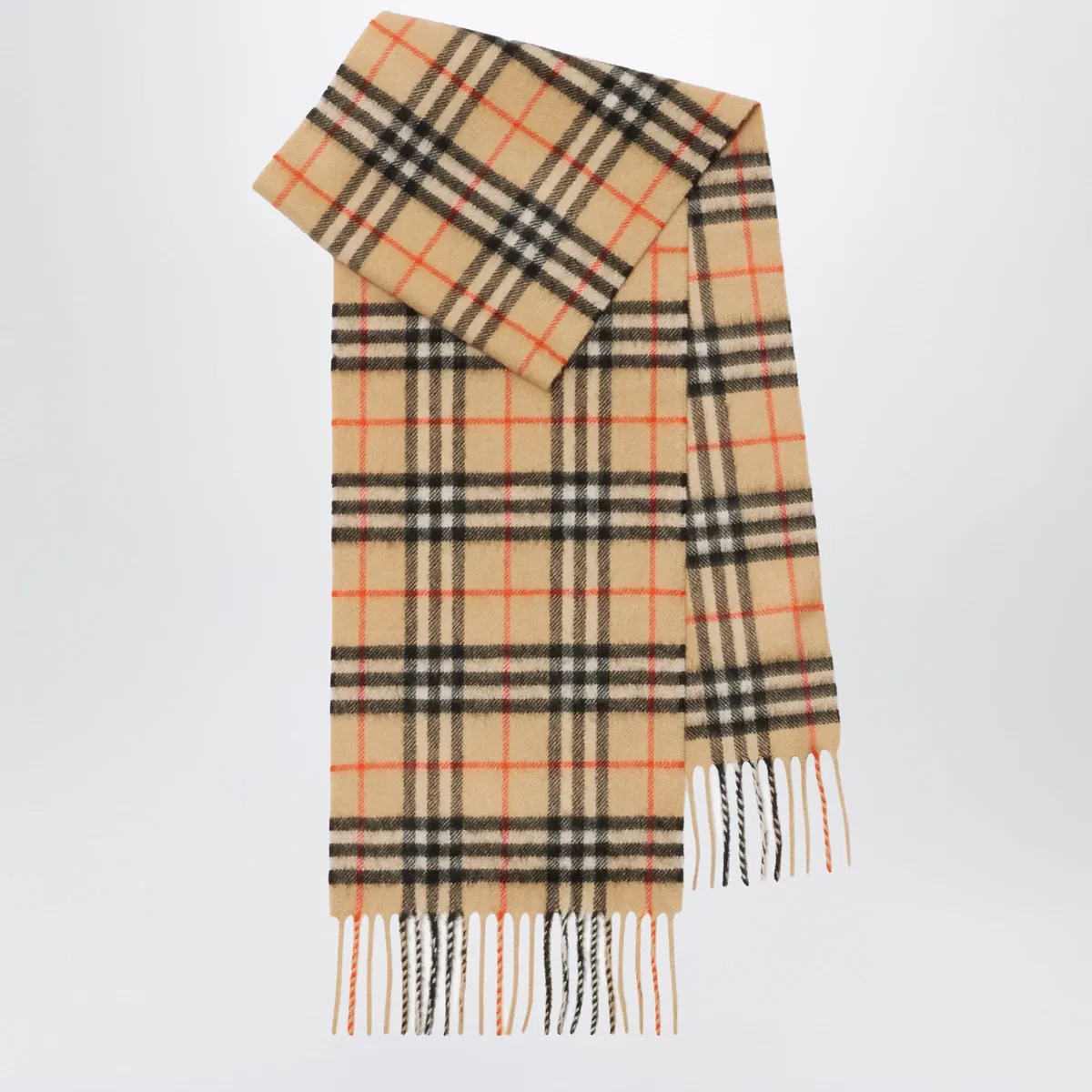 Beige Cashmere Check Scarf