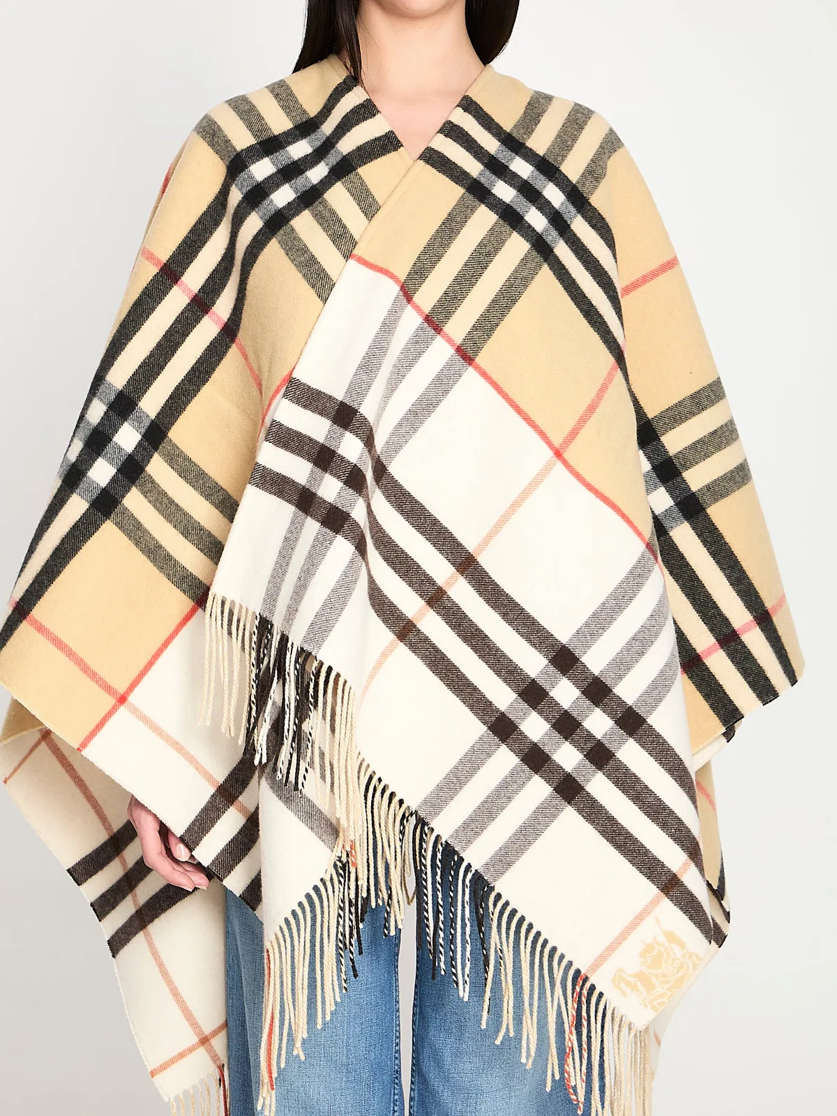Burberry Check Pattern Cape Open Front Design In Multi