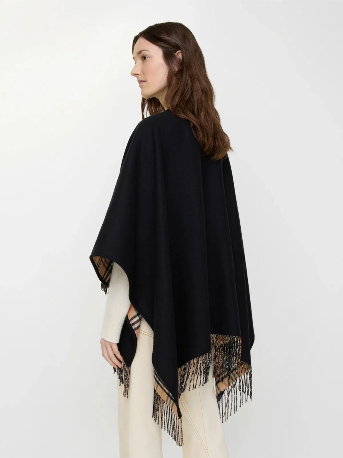 Burberry Reversible Check Wool Cape In Black